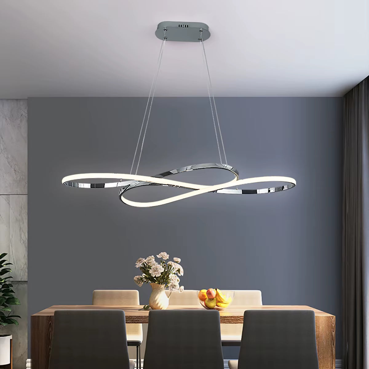 Mdern Led Chandeliers for Dining Room Living Room Chrome Gold Plating Hanging Lamp Kitchen Dining Table Pendant Lamp W/Remote