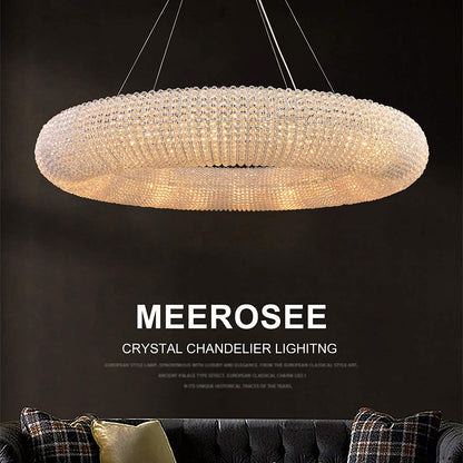 Crystal Chandeliers Modern Ceiling Lights Fixtures Pendant Lighting Orb Ring Chandelier Contemporary Adjustable Stainless Steel Cable for Living Room Dining Room Island D31.49”