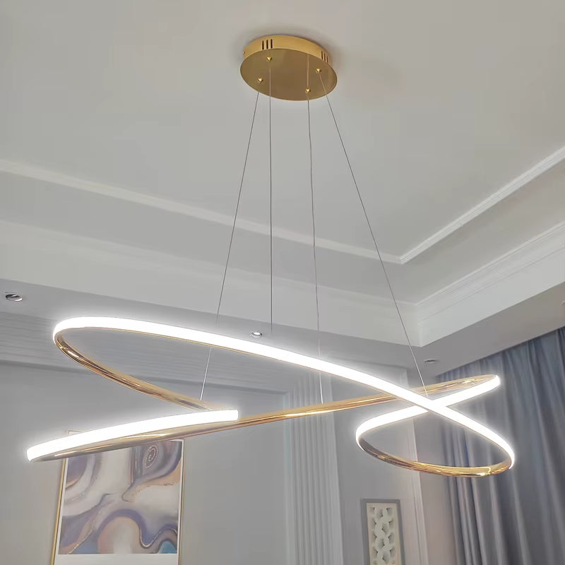 Modern Led Chandelier,Dimmable Ceiling Pendant Lamp,Modner Chandeliers for Living Bedroom Dining Room,Gold/Chrome Lustre W/Remot