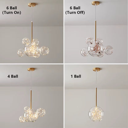 Modern Spheres LED Chandelier Glass Bubbles Ball Gold Pendant Lighting for Dinning Living Room Kitchen Bar Bedroom Hanging Lamp