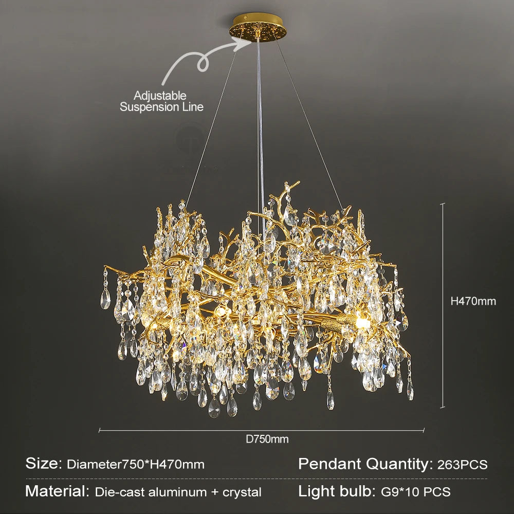 Modern Luxury Crystal Chandelier Branch Ceiling Crystal Chandelier Gold for Kitchen Dining Living Room Bedroom Chandeliers