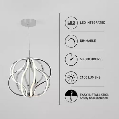 Meridian 30-Watt 1 Light Chrome Modern Integrated LED Pendant Light Fixture for Dining Room or Kitchen