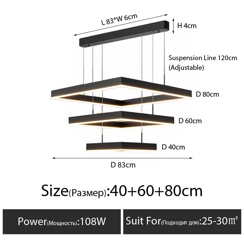 Modern LED Chandeliers for Living Dining Room Bedroom Nordic Minimalist Square Indoor Hanging Droplight Lighting Fixture