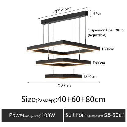 Modern LED Chandeliers for Living Dining Room Bedroom Nordic Minimalist Square Indoor Hanging Droplight Lighting Fixture