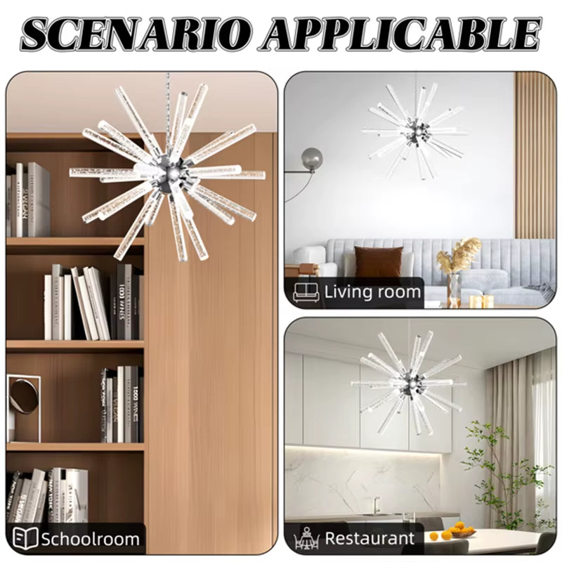 24 Lights Modern LED Chandelier, Adjustable Hanging Geometric Pendant Light Fixture, Mid-Century Sputnik Chandeliers for Dining