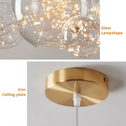 Modern Spheres LED Chandelier Glass Bubbles Ball Gold Pendant Lighting for Dinning Living Room Kitchen Bar Bedroom Hanging Lamp