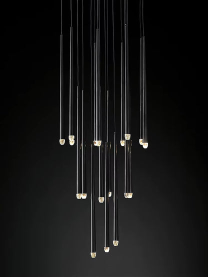 Postmodern Luxury Crystal LED Chandeliers Nordic Golden Black Long Chandelier Stairs Hanging Lamp Restaurant Ceiling Chandeliers