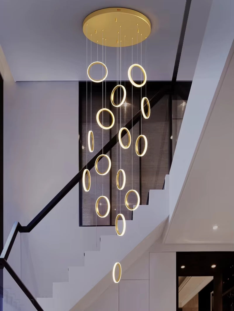 2024 Modern LED Chandelier Household Lighting Circular Ring Ceiling Chandelier Suspension Lamp Villa Nordic Staircase Chandelier