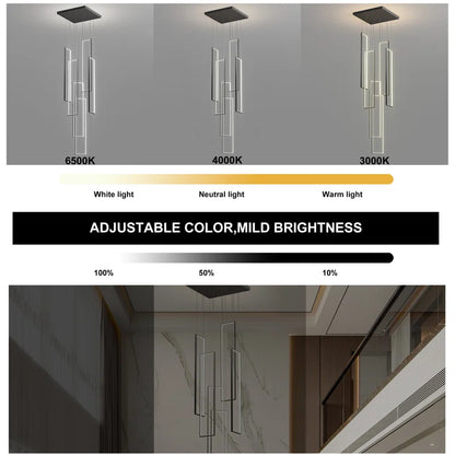 Keysha 6 - Light Unique Rectangle LED Dimmable Pendant Long Staircase Chandelier