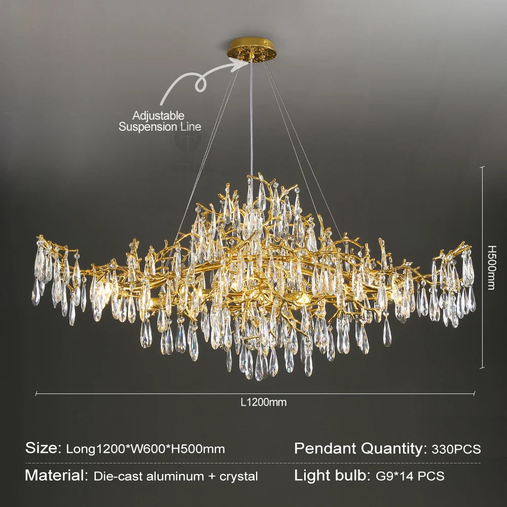 Modern Luxury Crystal Chandelier Branch Ceiling Crystal Chandelier Gold for Kitchen Dining Living Room Bedroom Chandeliers