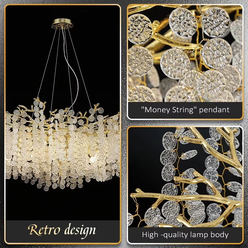 Modern Crystal Chandeliers Lucky Gold Money Tree Pendant Lamp for Dining Room Bedroom,Living Room Home Decoration