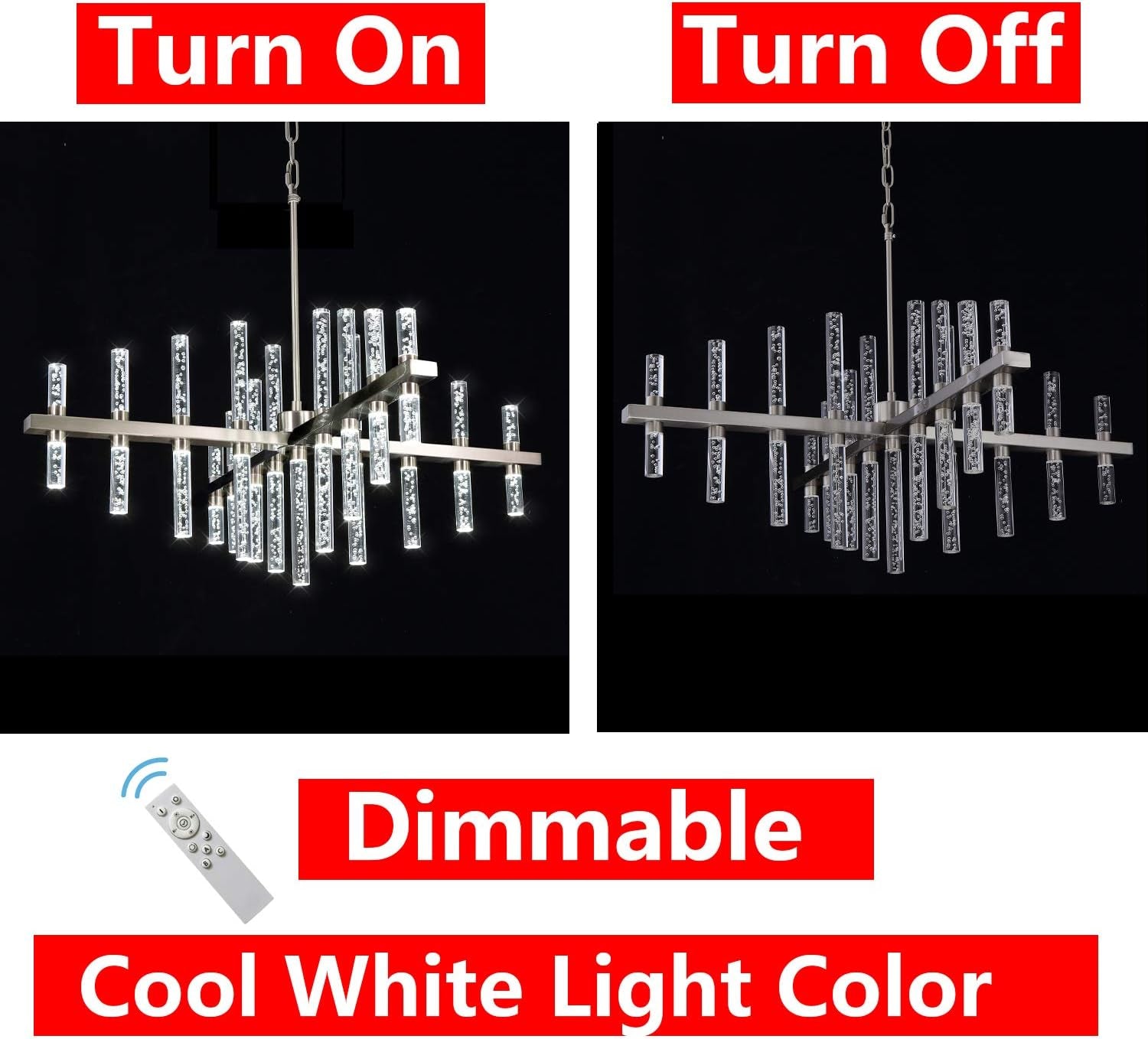 Modern Chandelier Lighting Led Pendant Lights Fixture with Acrylic Shade Satin Nickel Island Contemporary Chandeliers 33-Lihgts Ceiling Dining Room Living Dimmable Cool White D31.5