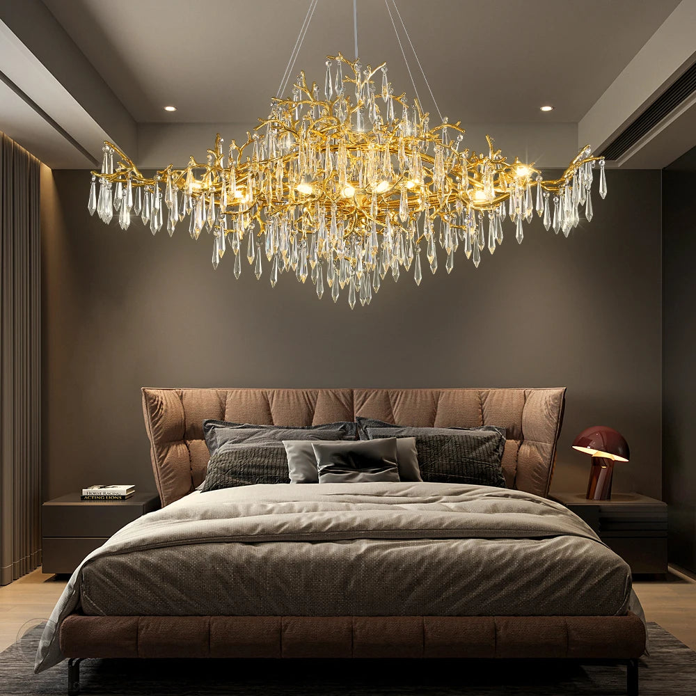 Modern Luxury Crystal Chandelier Branch Ceiling Crystal Chandelier Gold for Kitchen Dining Living Room Bedroom Chandeliers