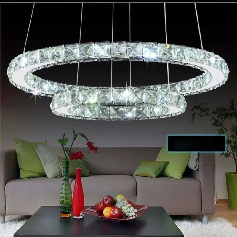 Hot Sale Diamond 2 Ring LED K9 Crystal LED Chandelier Light Modern Crtstal Lamp Circles Fixture 100% Guarantee