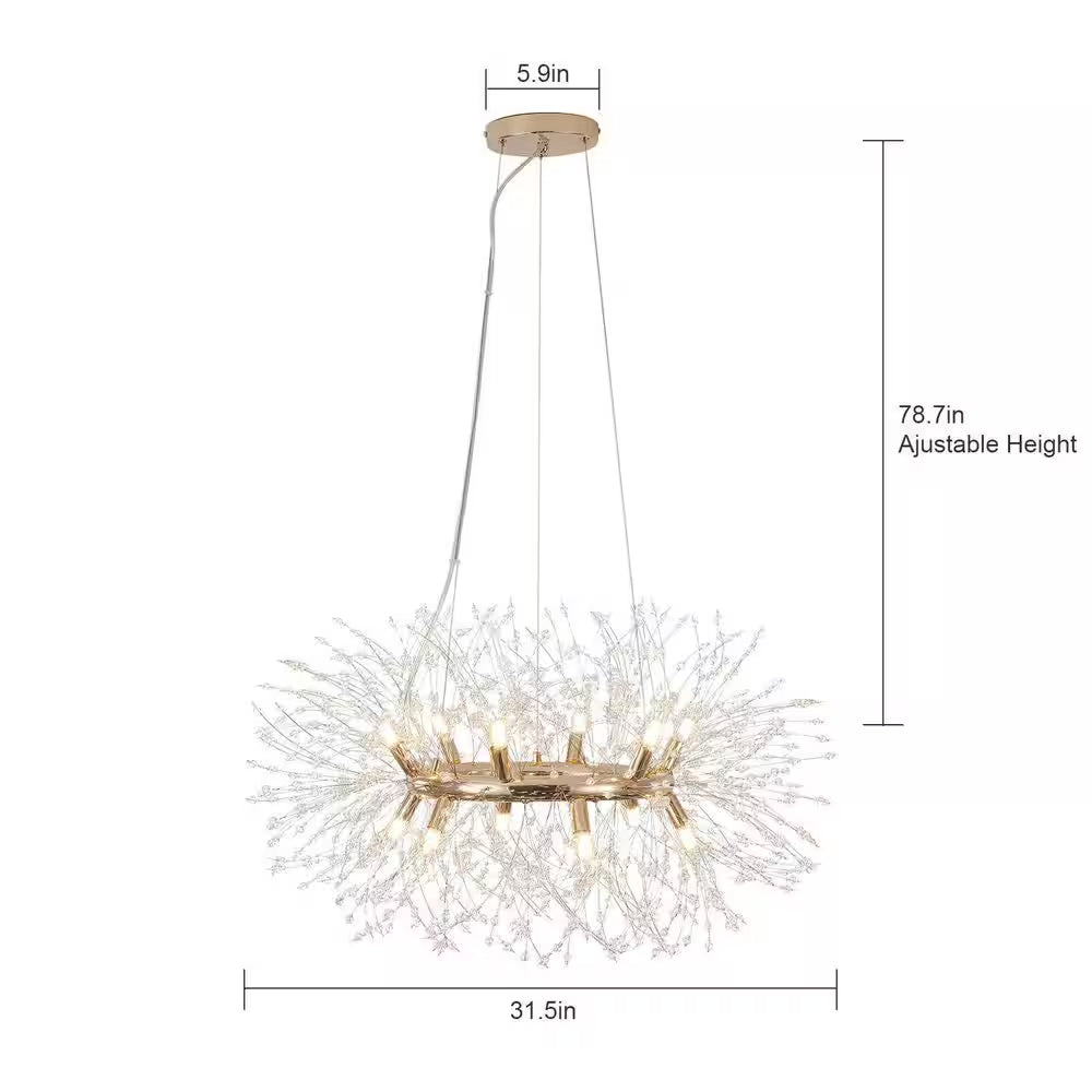 Calzada Decor 12-Light Gold Dandelion Firework Chandelier, round Pendant Ceiling Lighting