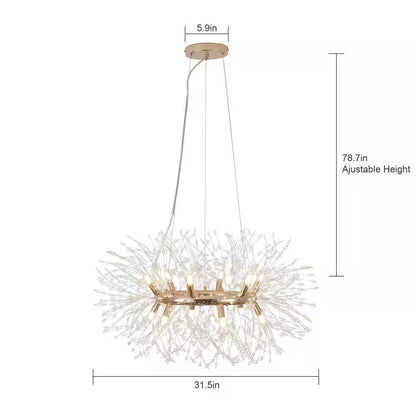 Calzada Decor 12-Light Gold Dandelion Firework Chandelier, round Pendant Ceiling Lighting