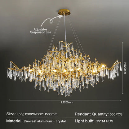 Modern Luxury Crystal Chandelier Branch Ceiling Crystal Chandelier Gold for Kitchen Dining Living Room Bedroom Chandeliers