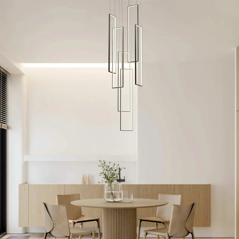 Keysha 6 - Light Unique Rectangle LED Dimmable Pendant Long Staircase Chandelier