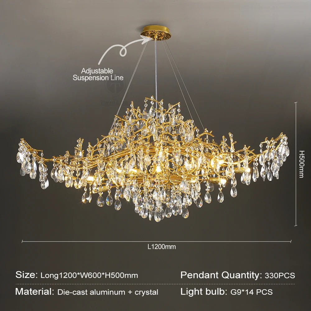 Modern Luxury Crystal Chandelier Branch Ceiling Crystal Chandelier Gold for Kitchen Dining Living Room Bedroom Chandeliers