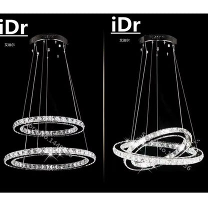 3 Rings Crystal LED Chandelier Light Fixture Crystal Light Lustre Hanging Suspension Light for Dining Room, Foyer, Stairs C-018