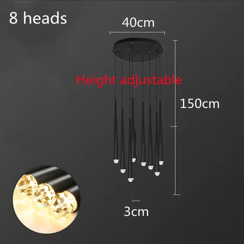 Postmodern Luxury Crystal LED Chandeliers Nordic Golden Black Long Chandelier Stairs Hanging Lamp Restaurant Ceiling Chandeliers