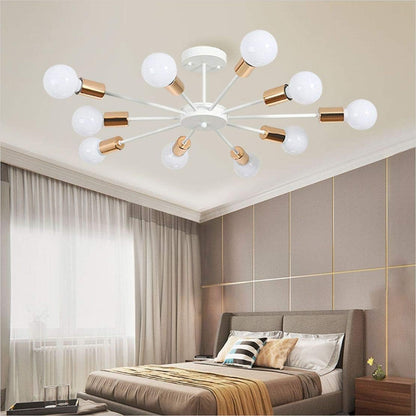 Lighting Semi Flush Mount Chandelier Lighting 10-Light White Sputnik Ceiling Light Mid Modern Ceiling Lamp for Living Room Restaurant Kitchen Island (10 Lights White)