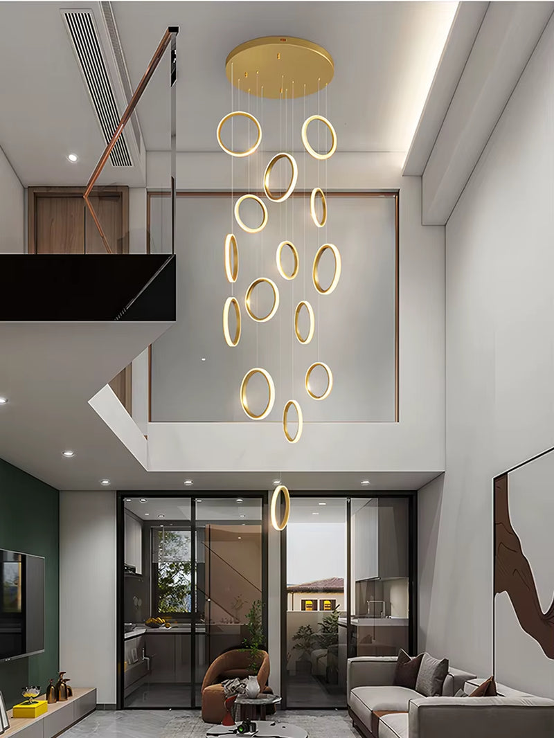 2024 Modern LED Chandelier Household Lighting Circular Ring Ceiling Chandelier Suspension Lamp Villa Nordic Staircase Chandelier