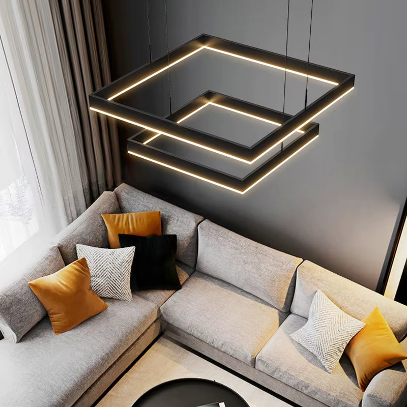 Modern LED Chandeliers for Living Dining Room Bedroom Nordic Minimalist Square Indoor Hanging Droplight Lighting Fixture