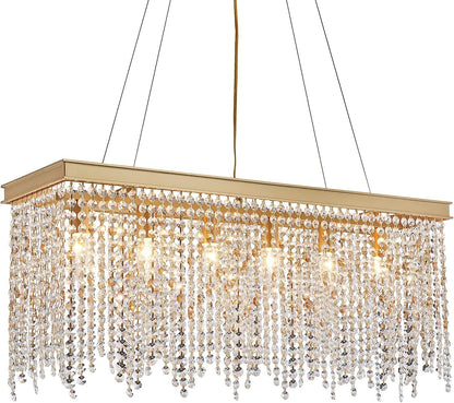 Gold Chandeliers Luxury Modern Crystal Chandelier Light Fixtures for Dining Room Kitchen Island Living Room L30 6-Lights UL Listed