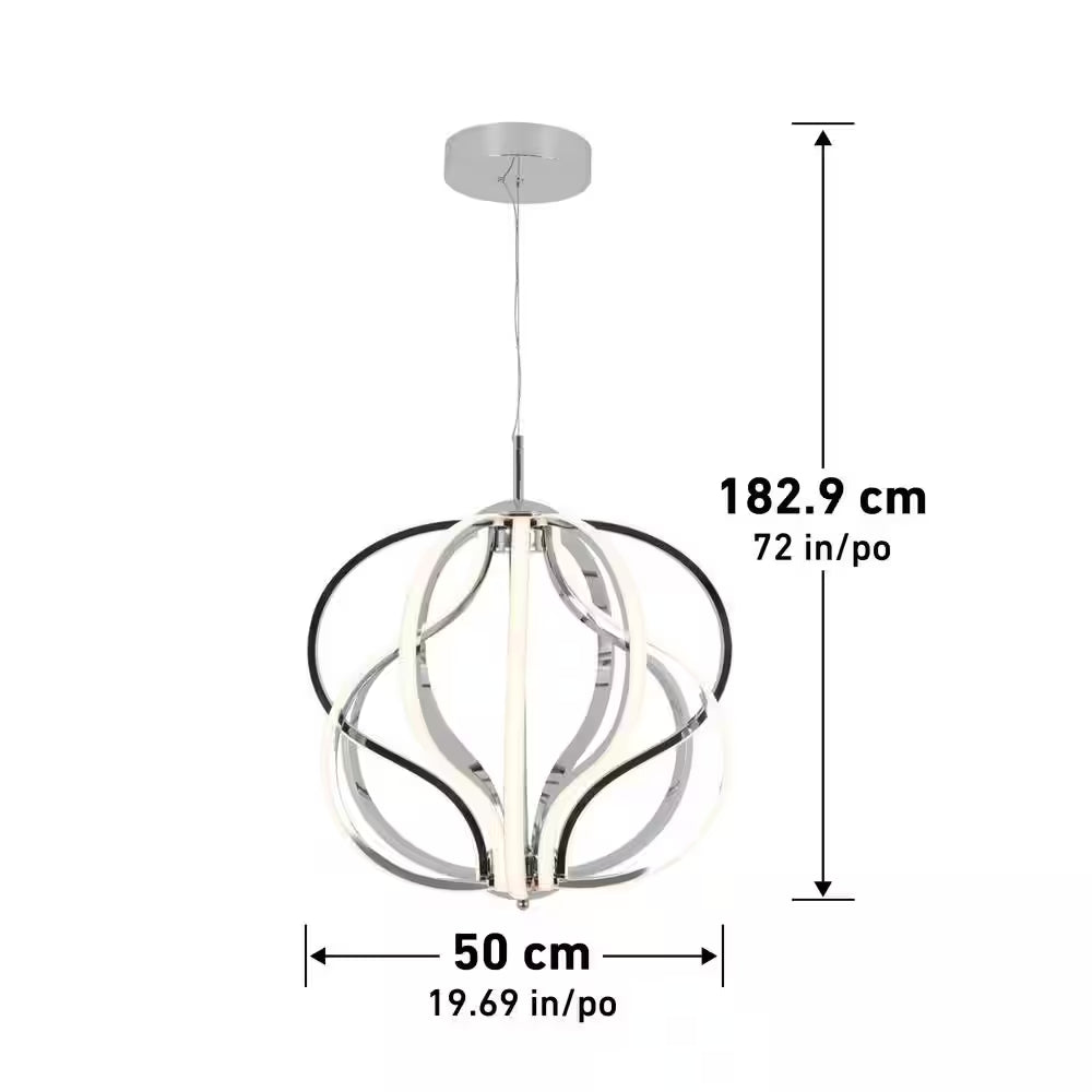 Meridian 30-Watt 1 Light Chrome Modern Integrated LED Pendant Light Fixture for Dining Room or Kitchen