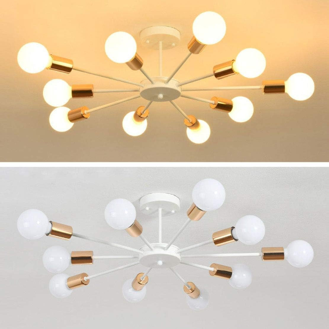 Lighting Semi Flush Mount Chandelier Lighting 10-Light White Sputnik Ceiling Light Mid Modern Ceiling Lamp for Living Room Restaurant Kitchen Island (10 Lights White)