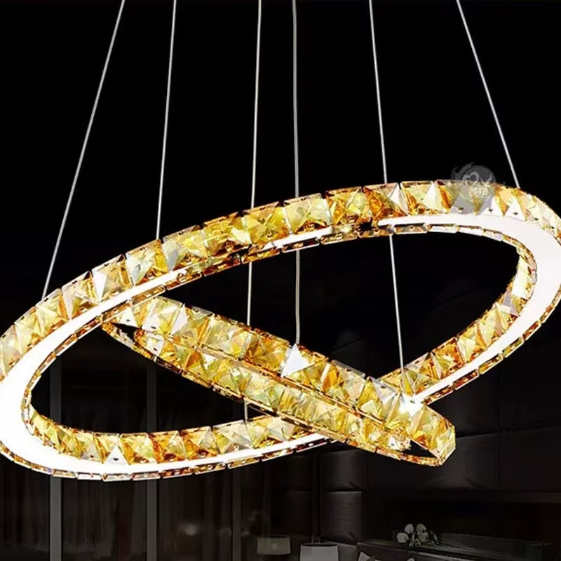 Hot Sale Diamond 2 Ring LED K9 Crystal LED Chandelier Light Modern Crtstal Lamp Circles Fixture 100% Guarantee