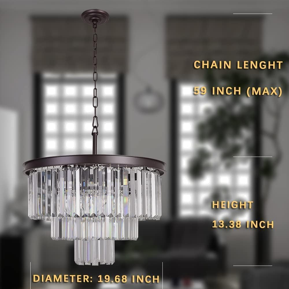 Bronze Modern Contemporary Crystal Chandeliers Lights Pendant Ceiling Chandelier Lighting Fixture 3-Tier for Dining Room Living Room