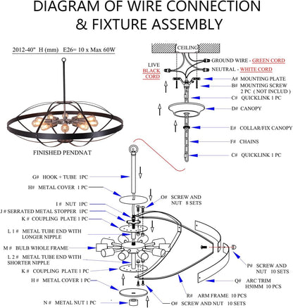 Farmhouse Chandeliers for Dining Room,40" Large Chandeliers for High Ceilings,Black & Nickel Unique Pendant Lights for Living Room,10 Lights