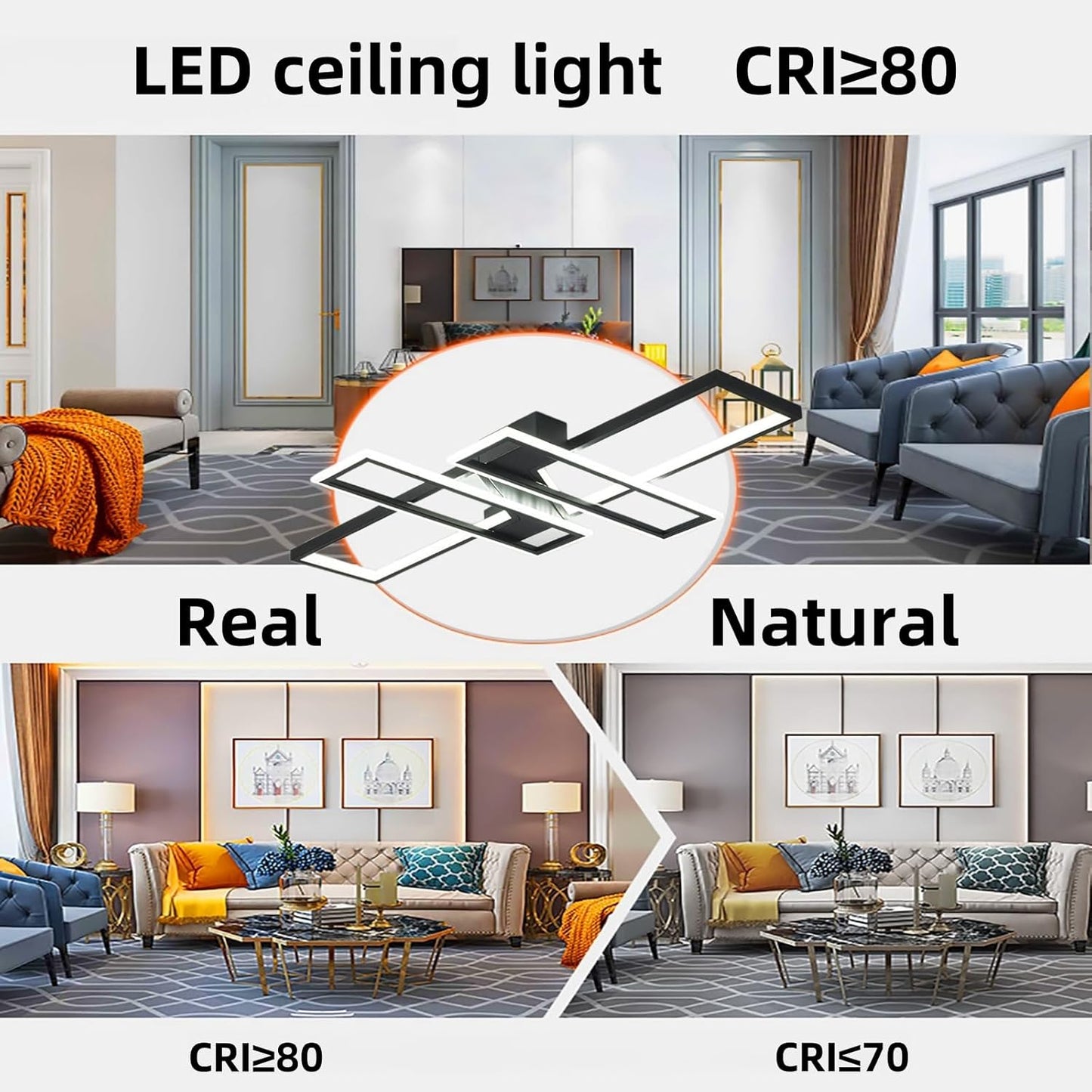 Modern LED Ceiling Lights Fixture, Black Dimmable Chandelier, Rectangular, with Remote Control Diningroom Lamp, Flush Mount Geometric LED Ceiling Lamps for Bedroom Living Room (35.4In)