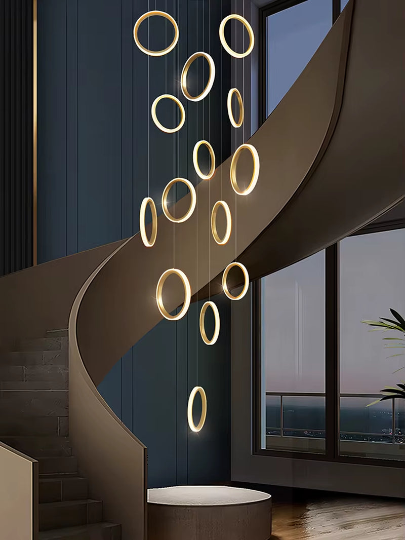 2024 Modern LED Chandelier Household Lighting Circular Ring Ceiling Chandelier Suspension Lamp Villa Nordic Staircase Chandelier