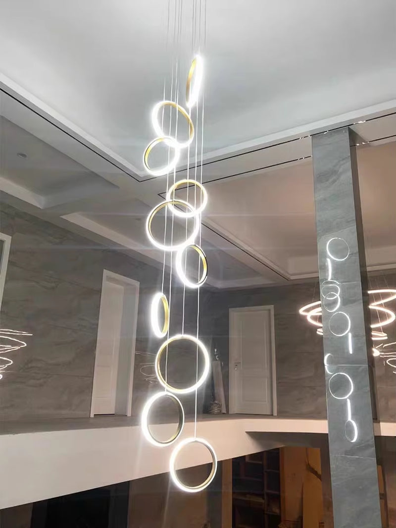 Aluminium Chandeliers Modern Duplex Loft Ceiling Chandeliers Living Room Lighting Suspension Design Led Staircase Pendant Lamp