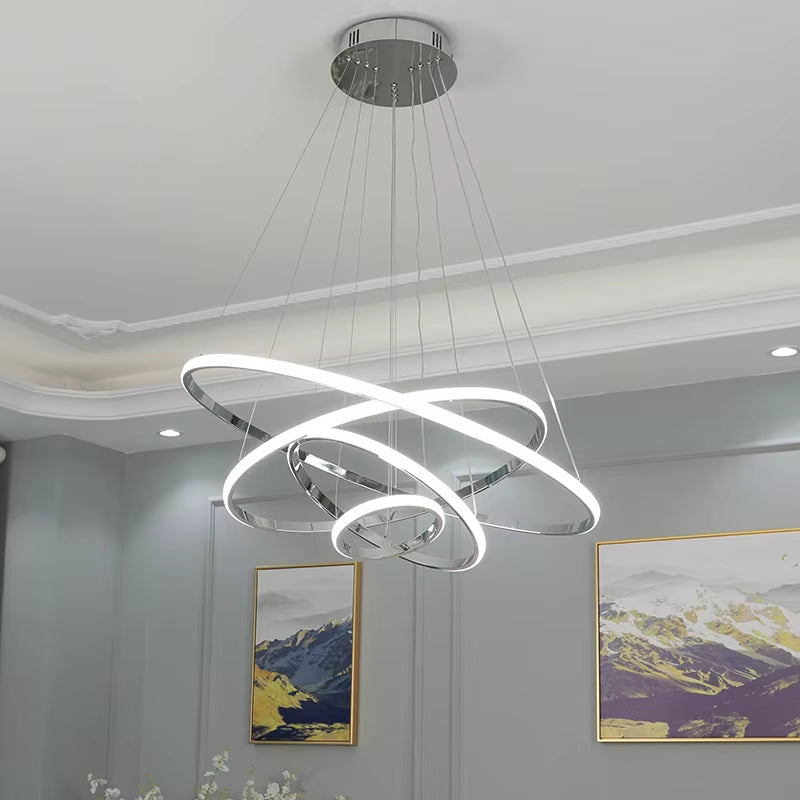 Modern LED Chandeliers for Living Room Bedroom Dining Room Chrome Plating Ring Creative Home Chandelier Light 2019 New