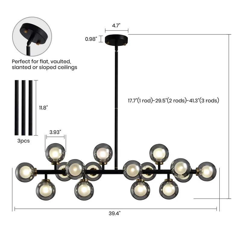 Holmesfield 16 - Light Dimmable Bubble Glass Sputnik Modern Linear Chandelier