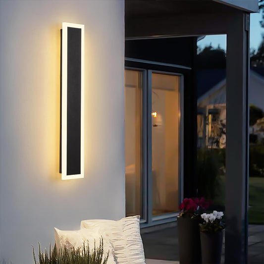 Outdoor Wall Light 3000K-6000K Modern Outdoor Lights 12W Black Exterior Light Fixture 23.6In Acrylic Outdoor Sconce Lights IP65 for Porch Patio Garage Garden