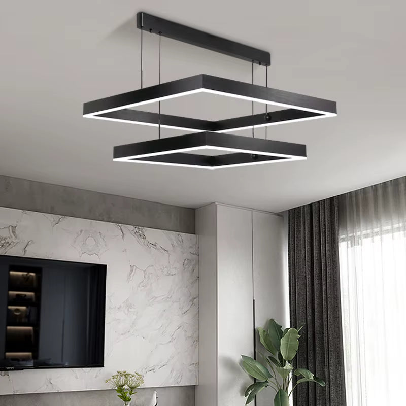 Modern LED Chandeliers for Living Dining Room Bedroom Nordic Minimalist Square Indoor Hanging Droplight Lighting Fixture