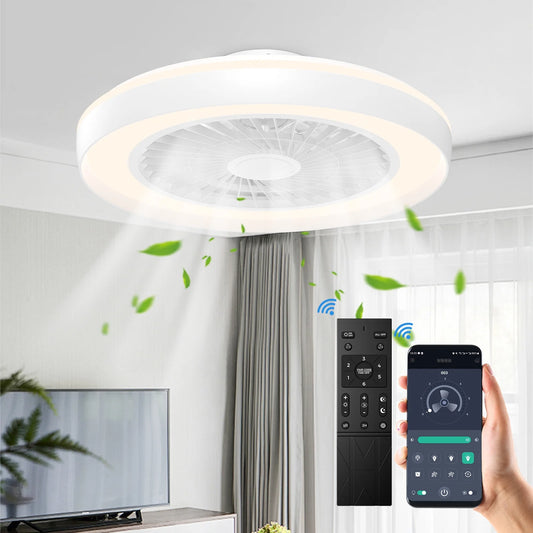 19In White Modern LED Flush Mount Ceiling Fan with Remote Control