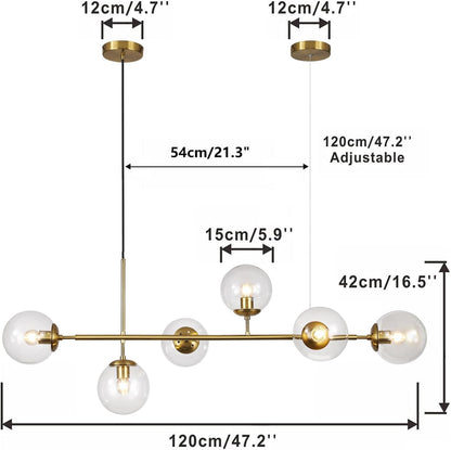 Lighting 6 Light Bubble Chandelier Lighting Clear Glass Globe Chandelier Brass Gold Linear Chandelier Mid Century Modern Pendant Light for Living Room Kitchen Island Dining Room