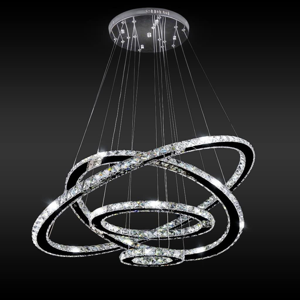 Crystal Chandeliers Modern LED Ceiling Lights Fixtures Pendant Lighting Dining Room Chandelier Contemporary Adjustable Stainless Steel Cable 4 Rings DIY Design D31.5+23.6"+15.7"+7.8"