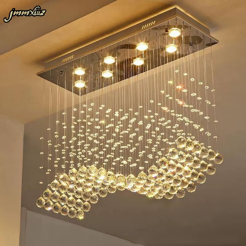 Modern LED Rectangle Living Room K9 Crystal Chandeliers Light Fixtures for Cafe Office Indoor Home Lamp Fixtures