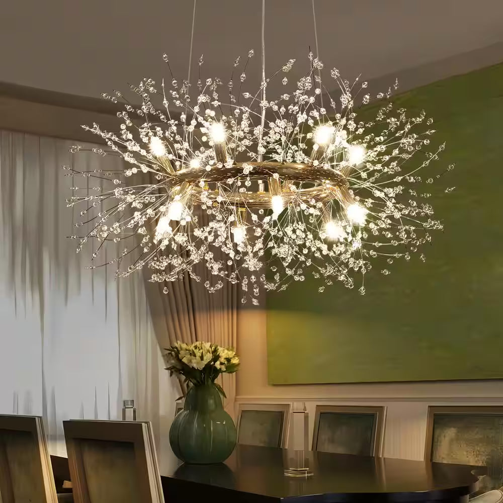 Calzada Decor 12-Light Gold Dandelion Firework Chandelier, round Pendant Ceiling Lighting