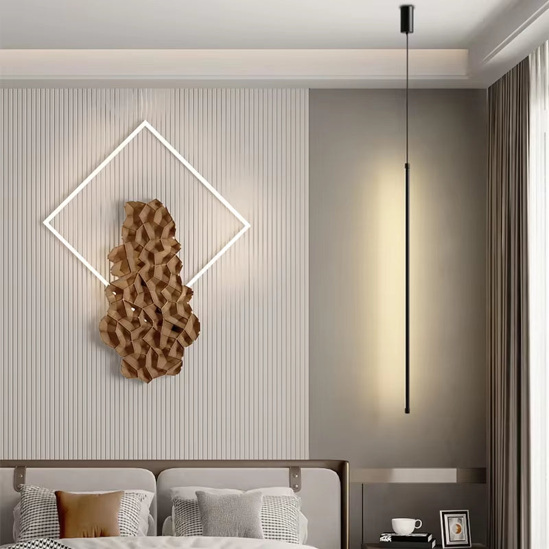 Modern LED Pendant Lights Minimalist Black Aluminum Chandeliers for Dining Room Bedroom Decor Bedside Background Hanging Lamp