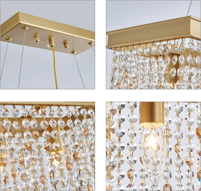 Gold Chandeliers Luxury Modern Crystal Chandelier Light Fixtures for Dining Room Kitchen Island Living Room L30 6-Lights UL Listed