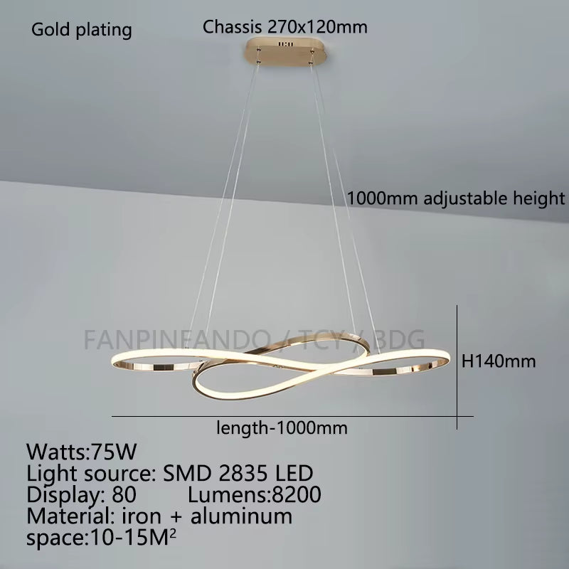 Mdern Led Chandeliers for Dining Room Living Room Chrome Gold Plating Hanging Lamp Kitchen Dining Table Pendant Lamp W/Remote