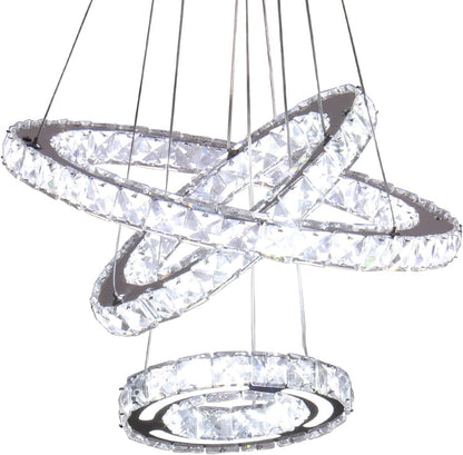 LED Chandeliers Modern Ceiling Light Fixture 3 Rings Adjustable Crystal Chandelier Light Fixture Ceiling Hanging Pendant Light for Living Room Dining Bedrooms Hall